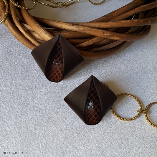 Brown Studs Earrings by Noupelle with Brown, Casual Wear, Fashion Jewellery, Free Size, Less than $50, Products less than $25, Stud Earrings, Upcycled, Upcycled from Leather Waste, Women Led Designer at Kamakhyaa for sustainable fashion