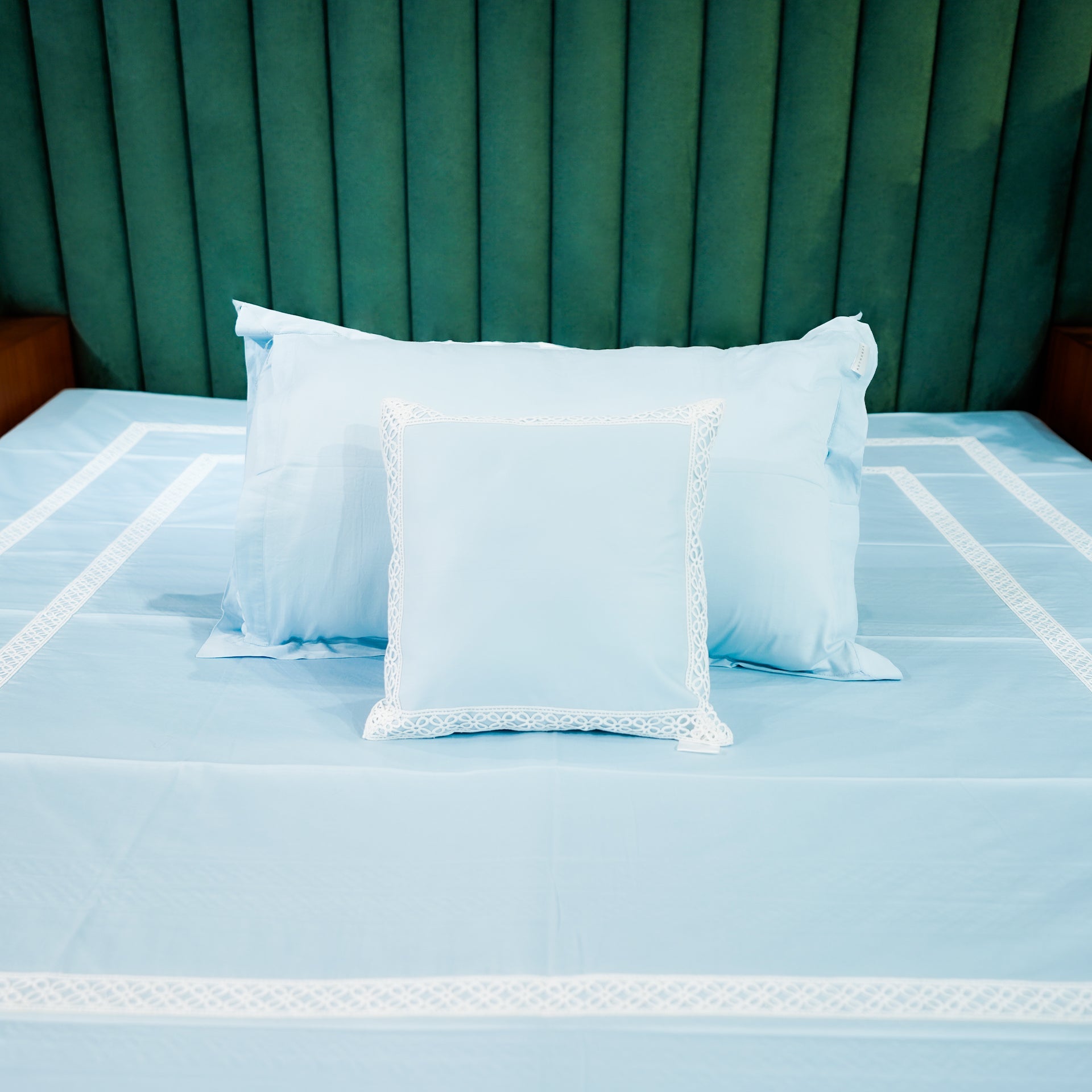 Azure Whisper Cotton Bloom Cushion Cover by Aetherea with Cushion covers at Kamakhyaa for sustainable fashion