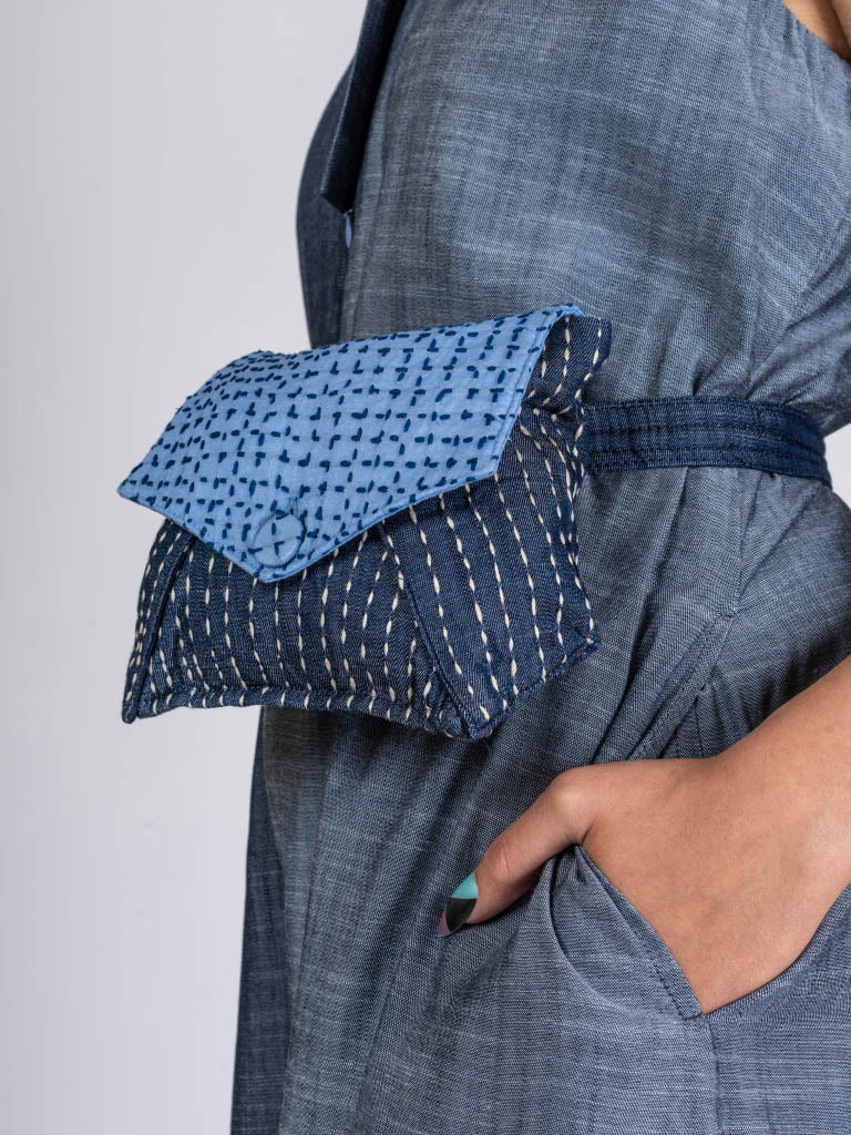 Blue Denim Waist Bag Bags, Belt Bag, Blue, Casual Wear, Cotton Kamakhyaa