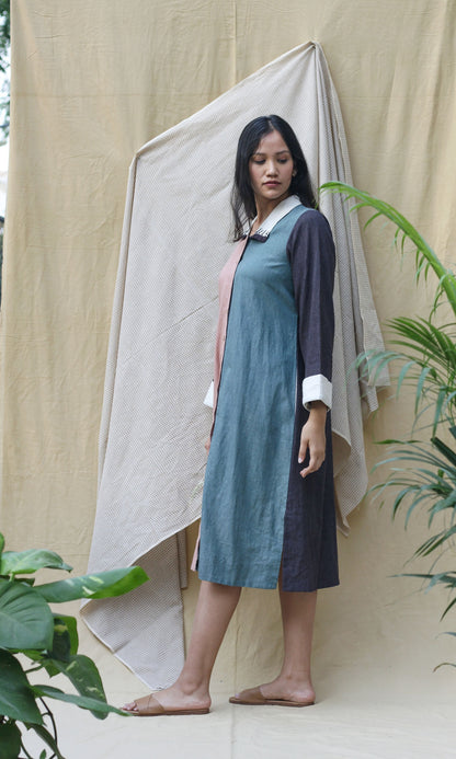 Multicolor Shirt Dress by Chambray & Co. with Casual Wear, Green, Hand Spun Cotton, Natural, Ombre & Dyes, Pink, Regular Fit, Render, Render by Chambray & Co., Shirt Dresses, Shirts, Solid Selfmade, Womenswear at Kamakhyaa for sustainable fashion