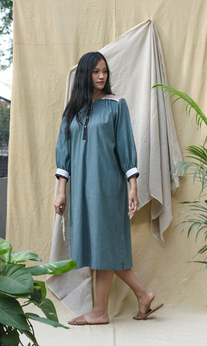 Blue Collar Midi Dress by Chambray & Co. with Casual Wear, Green, Hand Spun Cotton, Midi Dresses, Natural, Pink, Regular Fit, Render, Render by Chambray & Co., Shirt Dresses, Solid Selfmade, Solids, Womenswear at Kamakhyaa for sustainable fashion