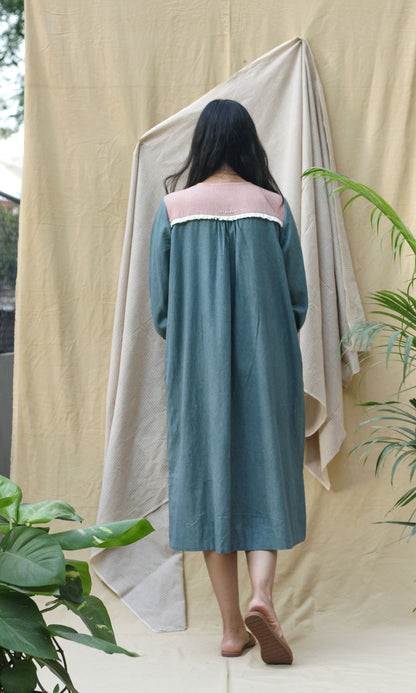 Blue Collar Midi Dress by Chambray & Co. with Casual Wear, Green, Hand Spun Cotton, Midi Dresses, Natural, Pink, Regular Fit, Render, Render by Chambray & Co., Shirt Dresses, Solid Selfmade, Solids, Womenswear at Kamakhyaa for sustainable fashion