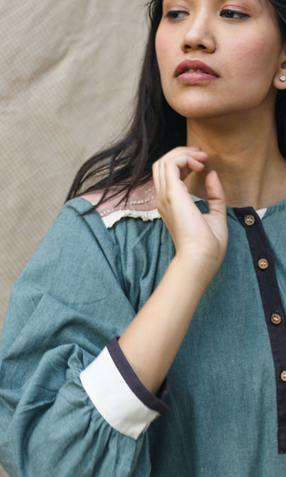 Blue Collar Midi Dress by Chambray & Co. with Casual Wear, Green, Hand Spun Cotton, Midi Dresses, Natural, Pink, Regular Fit, Render, Render by Chambray & Co., Shirt Dresses, Solid Selfmade, Solids, Womenswear at Kamakhyaa for sustainable fashion