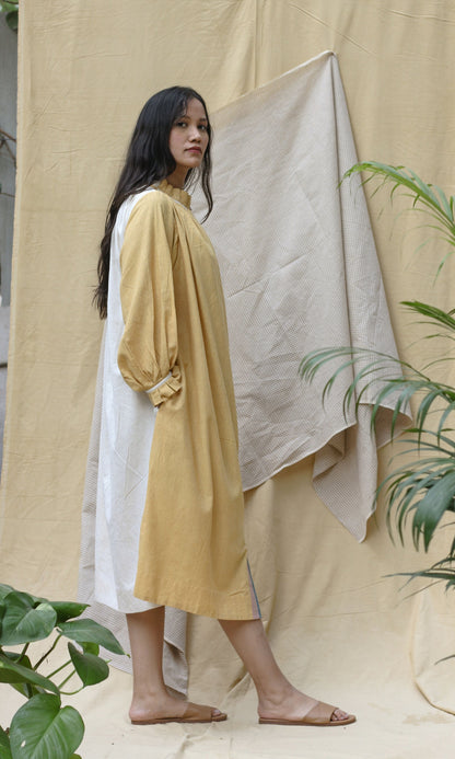 Yellow Full Sleeves Midi Dress by Chambray & Co. with Casual Wear, Hand Spun Cotton, Midi Dresses, Natural, Regular Fit, Render, Render by Chambray & Co., Solids, Womenswear, Yellow at Kamakhyaa for sustainable fashion