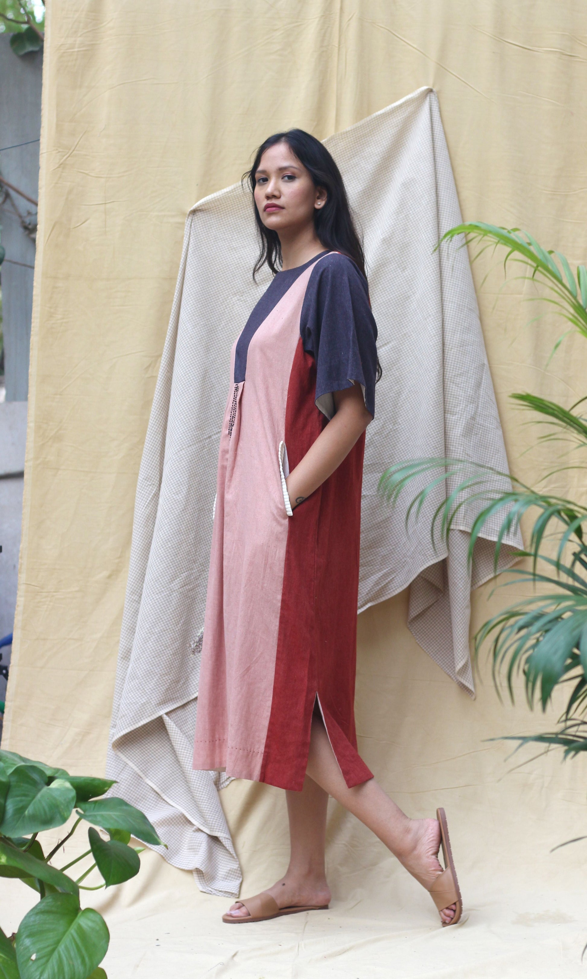 Pink Cotton Midi Dress by Chambray & Co. with Casual Wear, Hand Spun Cotton, Midi Dresses, Natural, Pink, Red, Regular Fit, Render, Render by Chambray & Co., Solids, Womenswear at Kamakhyaa for sustainable fashion