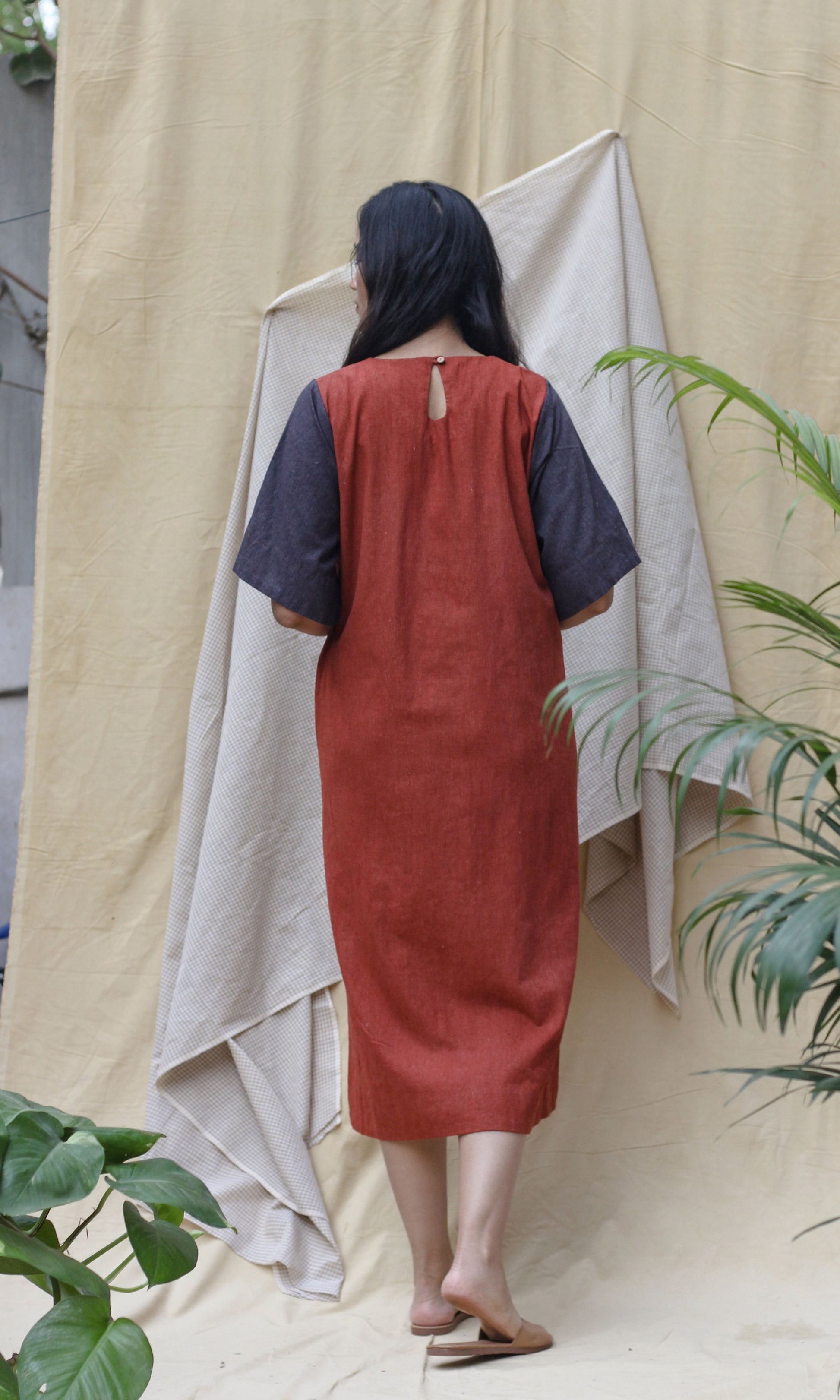 Pink Cotton Midi Dress by Chambray & Co. with Casual Wear, Hand Spun Cotton, Midi Dresses, Natural, Pink, Red, Regular Fit, Render, Render by Chambray & Co., Solids, Womenswear at Kamakhyaa for sustainable fashion