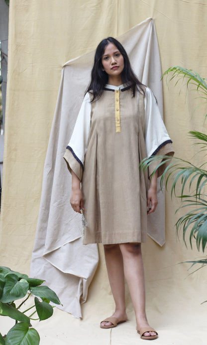 Brown Collar Midi Dress by Chambray & Co. with Brown, Casual Wear, Hand Spun Cotton, Midi Dresses, Natural, Regular Fit, Render, Render by Chambray & Co., Shirt Dresses, Solids, Womenswear at Kamakhyaa for sustainable fashion