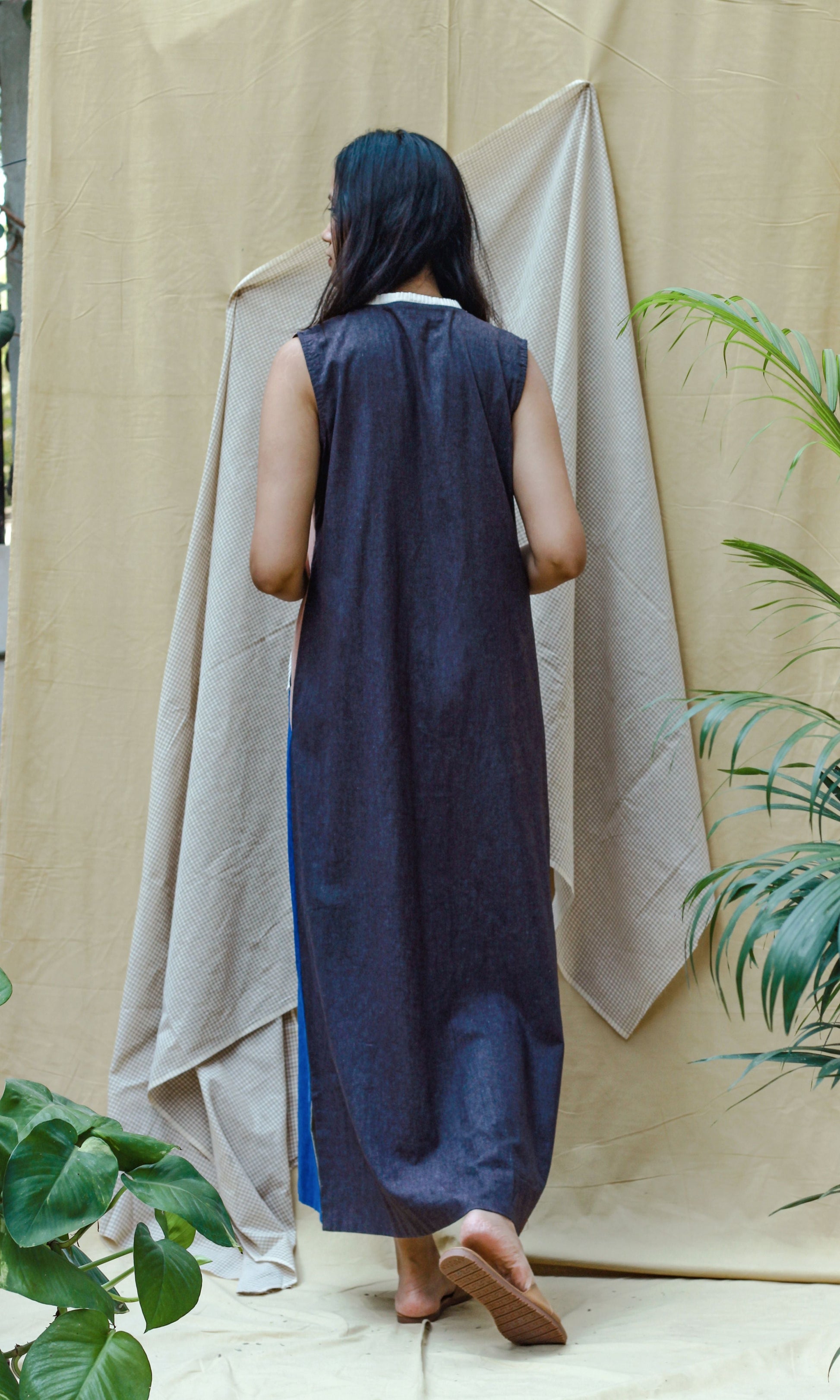 Blue Maxi Dress by Chambray & Co. with Blue, Casual Wear, Hand Spun Cotton, Maxi Dresses, Natural, Pink, Regular Fit, Render, Render by Chambray & Co., Solids, Womenswear at Kamakhyaa for sustainable fashion