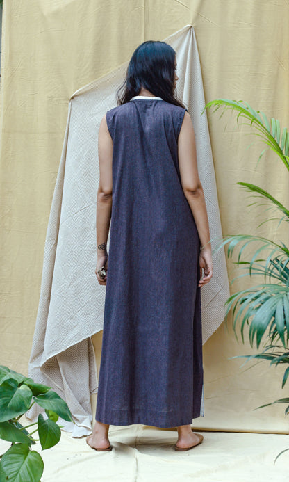 Blue Maxi Dress by Chambray & Co. with Blue, Casual Wear, Hand Spun Cotton, Maxi Dresses, Natural, Pink, Regular Fit, Render, Render by Chambray & Co., Solids, Womenswear at Kamakhyaa for sustainable fashion