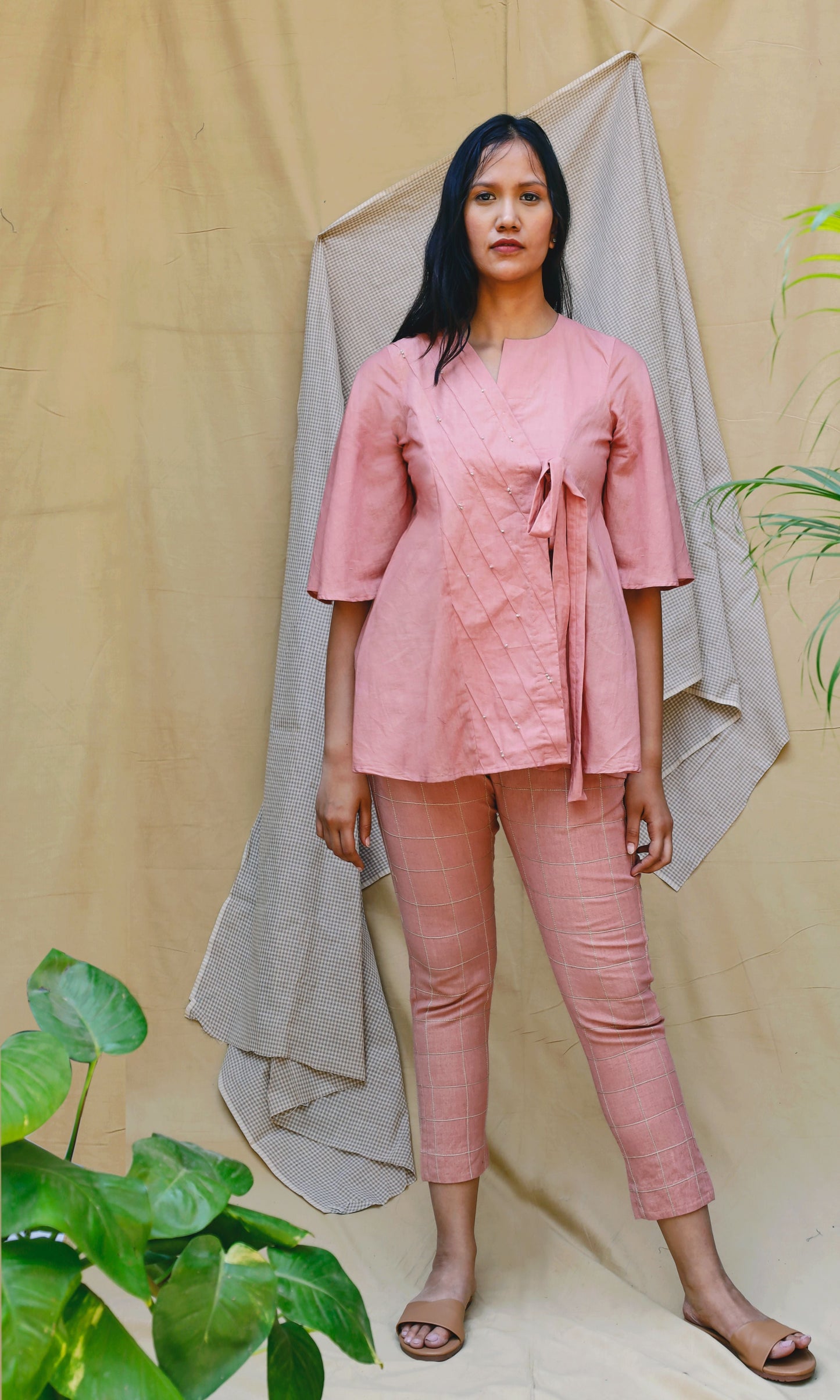 Pink Cotton Complete Set by Chambray & Co. with Casual Wear, Co-ord Sets, Echo, Hand Spun Cotton, Linen, Natural, party, Party Wear Co-ords, Pink, Regular Fit, Render by Chambray & Co., Solids, Vacation Co-ords, Womenswear at Kamakhyaa for sustainable fashion