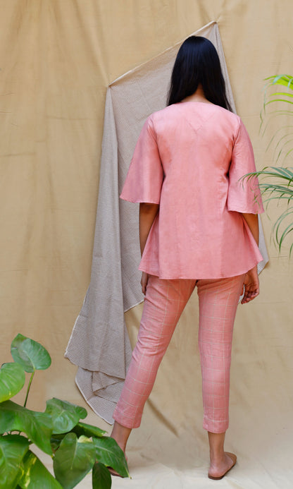 Pink Line Complete Set Casual Wear, Co-ord Sets, Echo, Hand Spun Cotton, Linen, Pink, Regular Fit, Solids Kamakhyaa