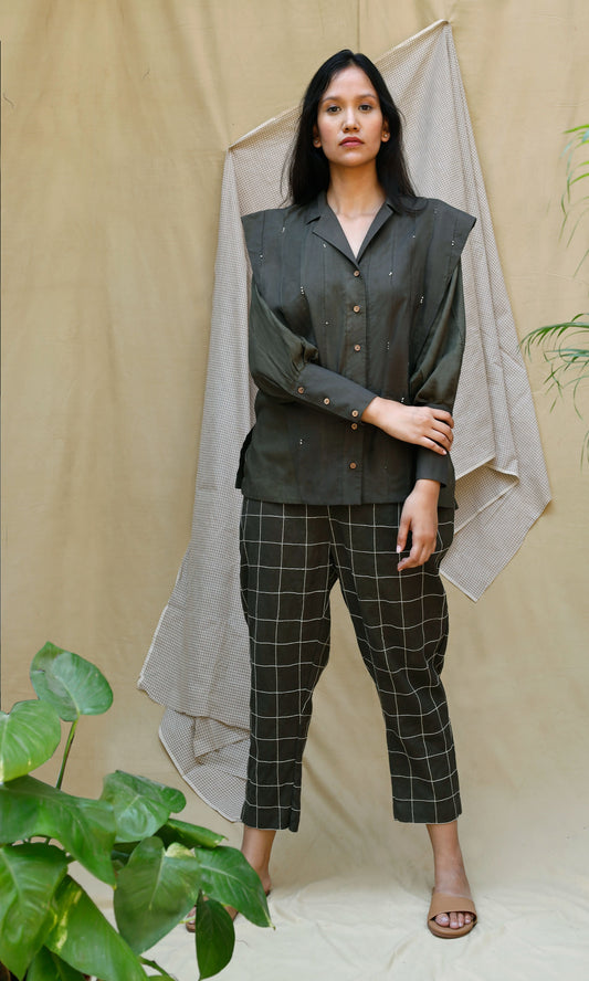 Olive Green Complete Sets by Chambray & Co. with Casual Wear, Co-ord Sets, Echo, Green, Hand Spun Cotton, Linen, Natural, Olive Green, Regular Fit, Render by Chambray & Co., Solids, Womenswear at Kamakhyaa for sustainable fashion