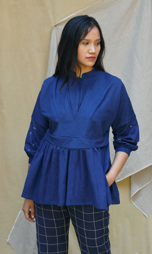 Blue Complete Set Blue, Casual Wear, Co-ord Sets, Echo, Hand Spun Cotton, Linen, Regular Fit, Solids Kamakhyaa