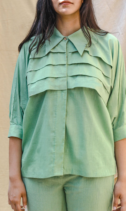 Green Cotton Shirt Casual Wear, Echo, Green, Hand Spun Cotton, Regular Fit, Shirts, Solids Kamakhyaa