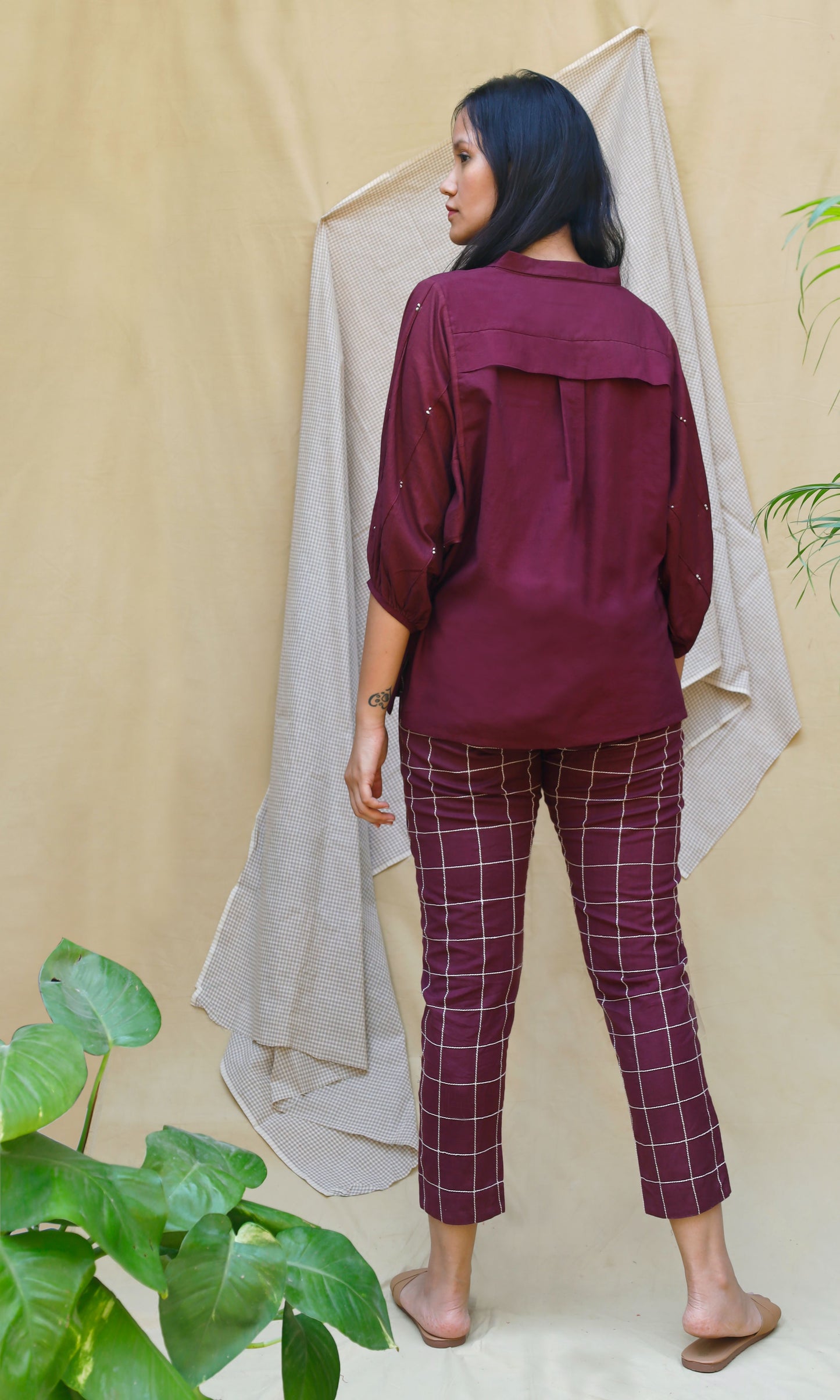 Maroon Collar with Pocket Shirt by Chambray & Co. with Casual Wear, Echo, Hand Spun Cotton, Natural, Purple, Regular Fit, Render by Chambray & Co., Shirts, Solids, Tops, Womenswear at Kamakhyaa for sustainable fashion