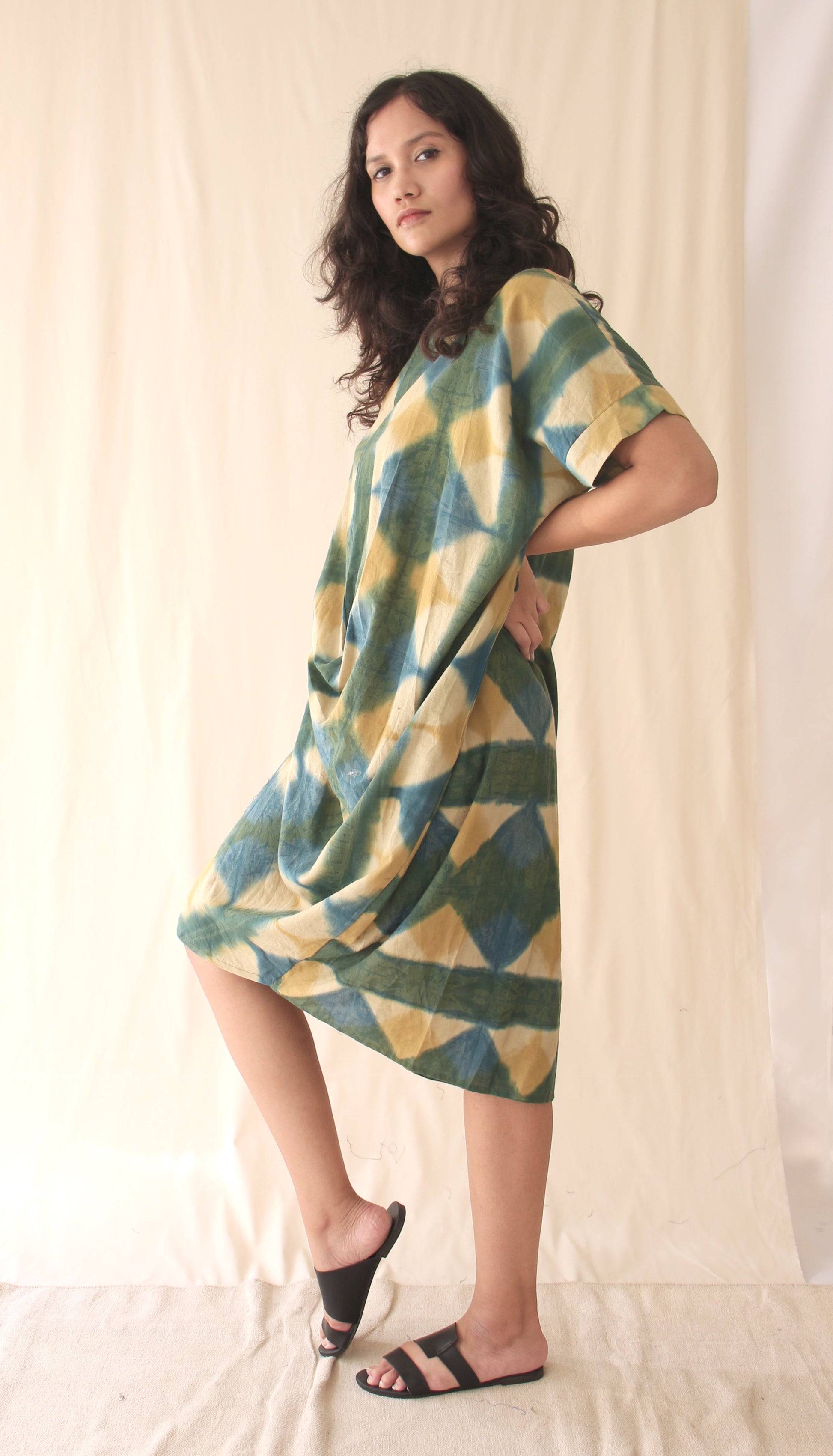 Green Tunic Ombre Dye Mini Dress by Chambray & Co. with Casual Wear, Green, Hand Spun Cotton, Mini Dresses, Natural, Ombre & Dyes, Regular Fit, Womenswear at Kamakhyaa for sustainable fashion