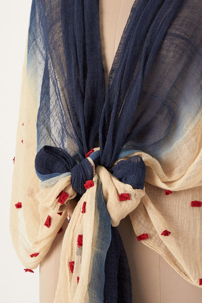 Blue Ombre Dye Scarf by Chambray & Co. with Accessories, Beige, Blue, Casual Wear, Cotton, Indian Wear, Natural, Ombre & Dyes, Regular Fit, Scarves at Kamakhyaa for sustainable fashion