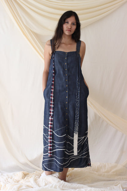 Blue Strap Embroidered Midi Dress by Chambray & Co. with Best Selling, Blue, Casual Wear, Cotton, Midi Dresses, Natural, Regular Fit, Solids, Tencel, Womenswear at Kamakhyaa for sustainable fashion