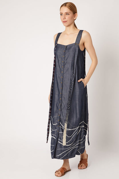 Blue Strap Embroidered Midi Dress by Chambray & Co. with Best Selling, Blue, Casual Wear, Cotton, Midi Dresses, Natural, Regular Fit, Solids, Tencel, Womenswear at Kamakhyaa for sustainable fashion