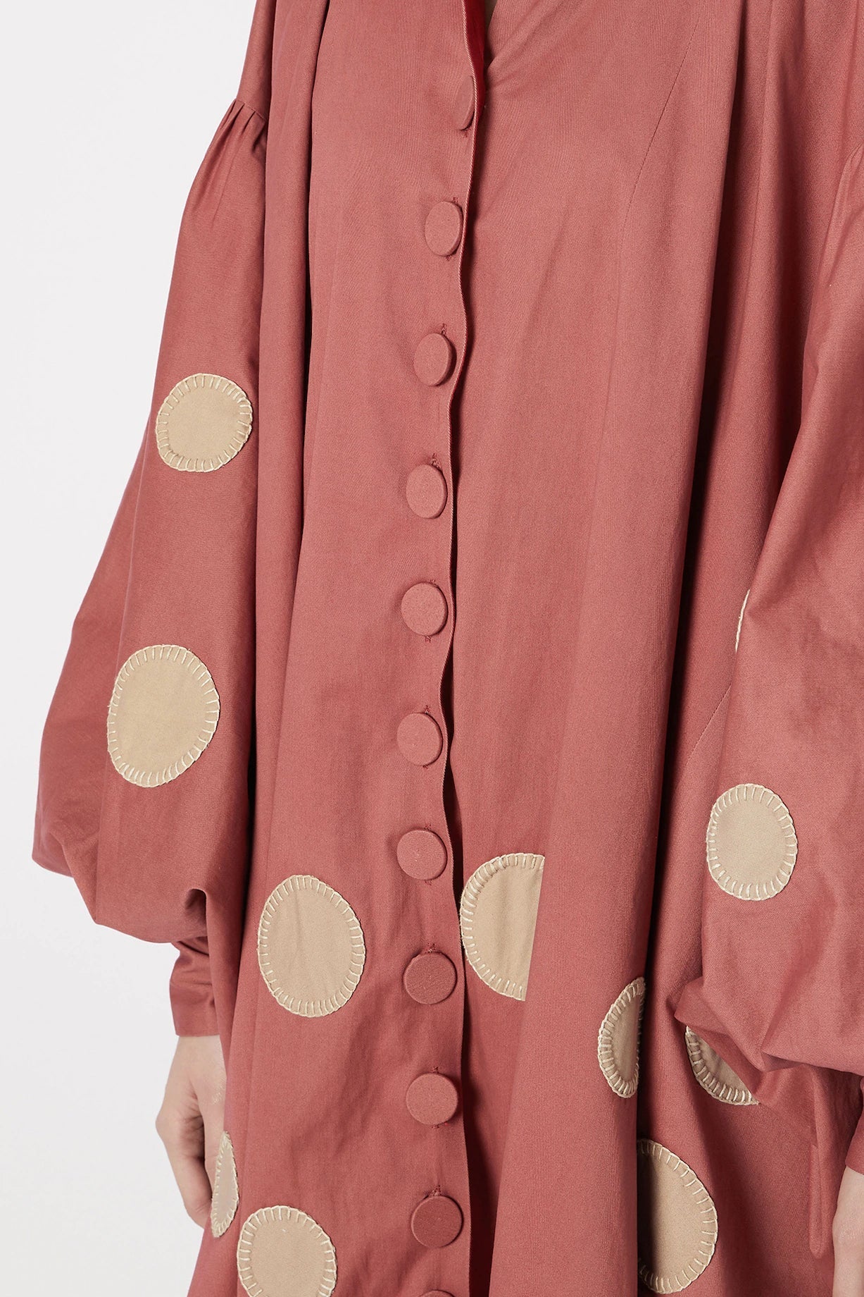 Red Collar Polka Jacket by Chambray & Co. with Casual Wear, Cotton, Jackets, Natural, Patchwork, Pink, Polka Dots, Red, Regular Fit, Womenswear at Kamakhyaa for sustainable fashion