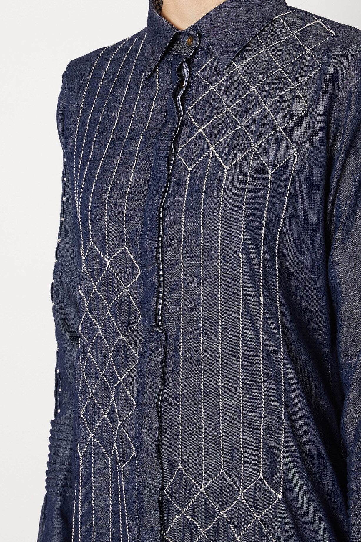 Blue Embroidered Shirt Tops Blue, Cotton, Embroidered, Regular Fit, Shirts, Solids, Tencel Chambray & Co. Kamakhyaa