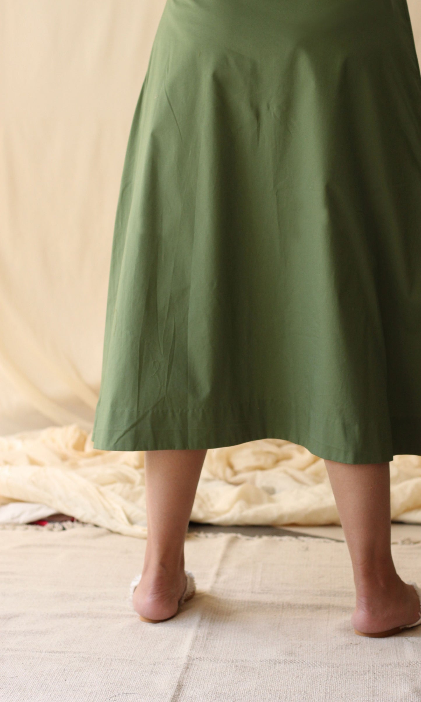Green Embroidered Cotton Skirt by Chambray & Co. with Casual Wear, Cotton, Embroidered, Green, Midi Skirts, Natural, Regular Fit, Skirts, Solids, Womenswear at Kamakhyaa for sustainable fashion