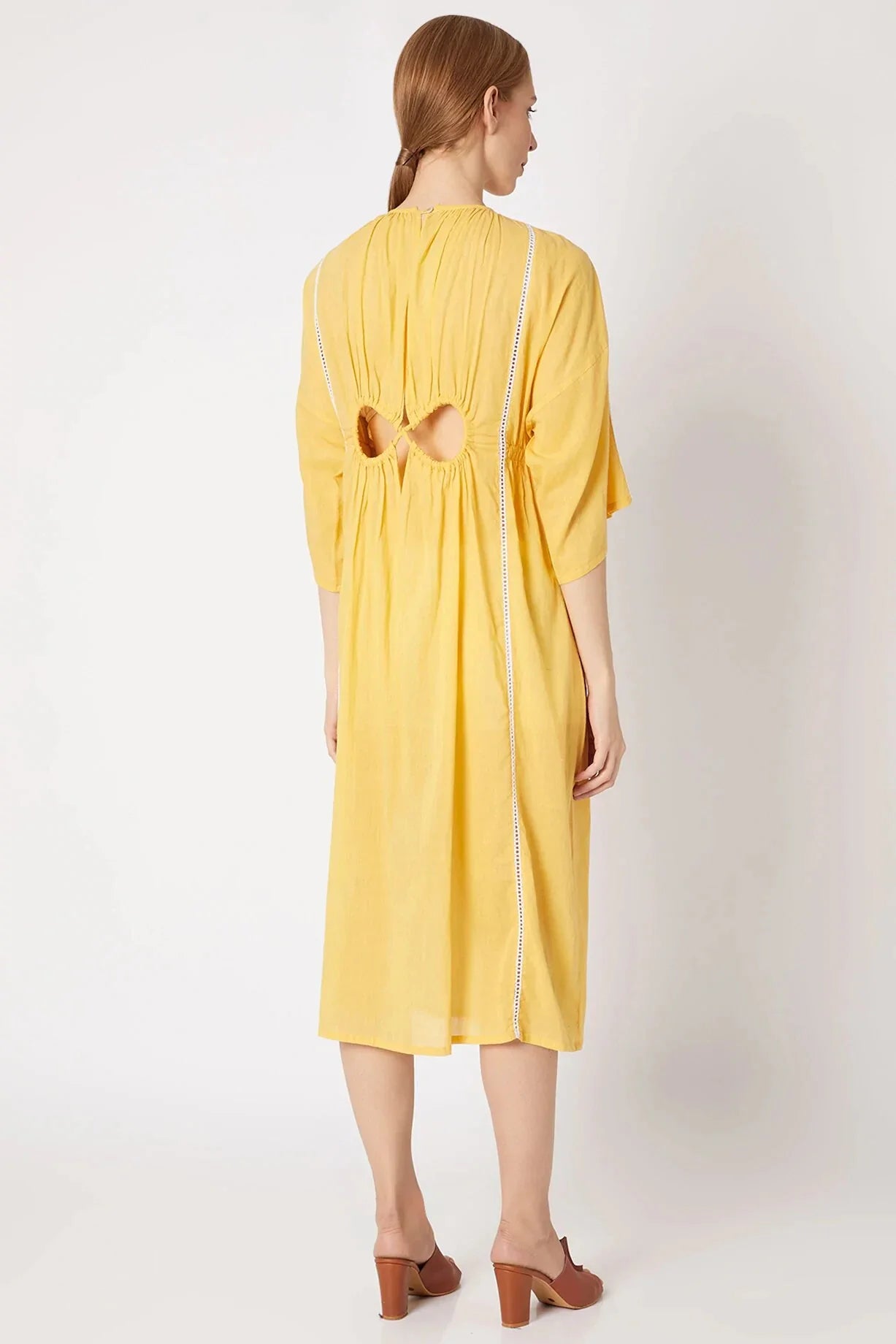 Yellow Midi Dress Casual Wear, Cotton, Dresses, Regular Fit, Solids, Kamakhyaa