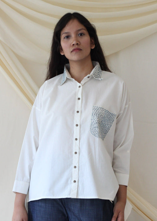 White Collared Shirt by Chambray & Co. with Casual Wear, Cotton, Natural, Regular Fit, Shirts, Solids, Tops, White, Womenswear at Kamakhyaa for sustainable fashion