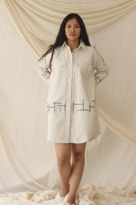White Shirt Dress by Chambray & Co. with Casual Wear, Cotton, Natural, Purple, Regular Fit, Shirt Dresses, Shirts, Solids, Womenswear at Kamakhyaa for sustainable fashion