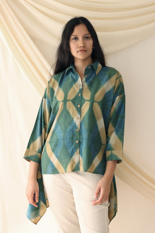 Light Green Ombre Dye Shirt by Chambray & Co. with Casual Wear, Green, Hand Spun Cotton, Natural, Ombre & Dyes, Regular Fit, Shirts, Tops, Womenswear at Kamakhyaa for sustainable fashion