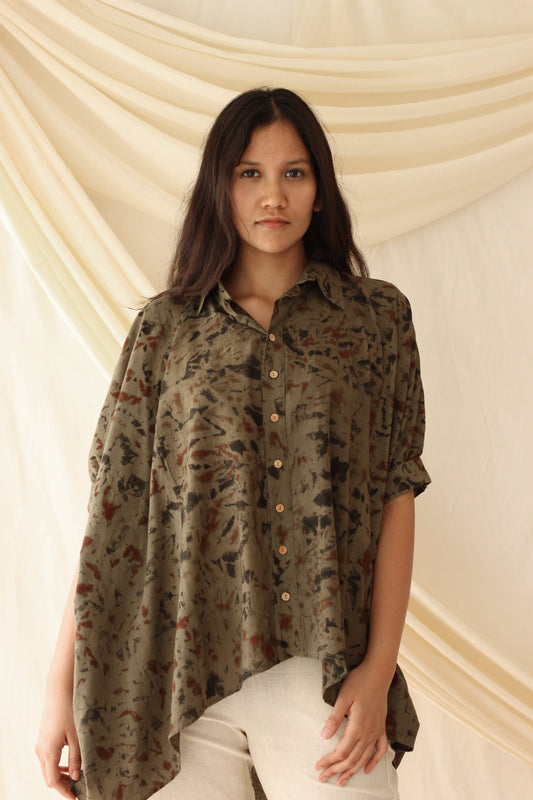 Green Embroidered Ombre Dye Shirt by Chambray & Co. with Casual Wear, Green, Hand Spun Cotton, Natural, Ombre & Dyes, Regular Fit, Shirts, Tops, Womenswear at Kamakhyaa for sustainable fashion