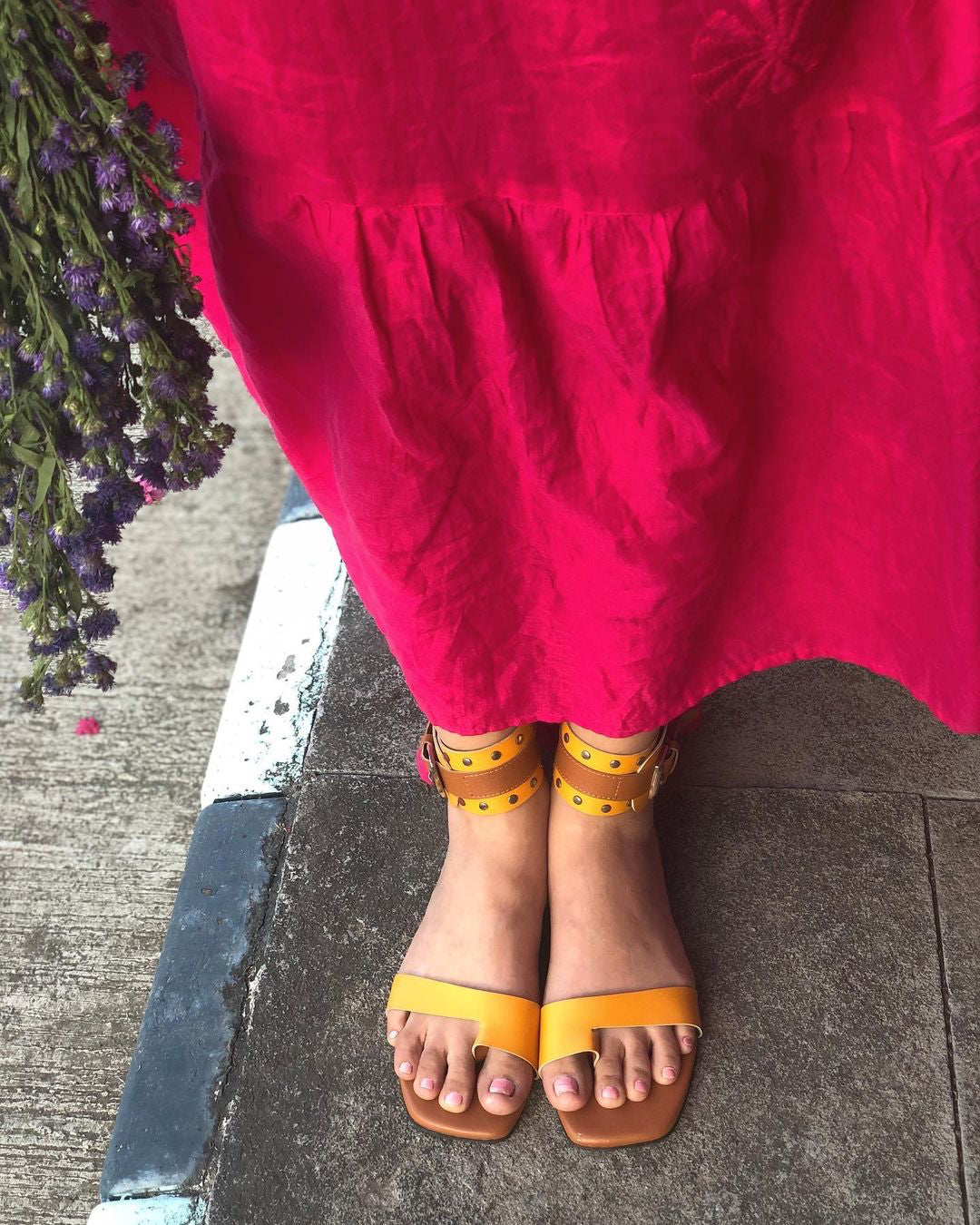 Canary Yellow Ankle Flats by Sole Stories with Basics Edit- Chapter II, Beige, Faux Leather, Flats, Handcrafted, Relaxed Fit, Solids, Vegan at Kamakhyaa for sustainable fashion