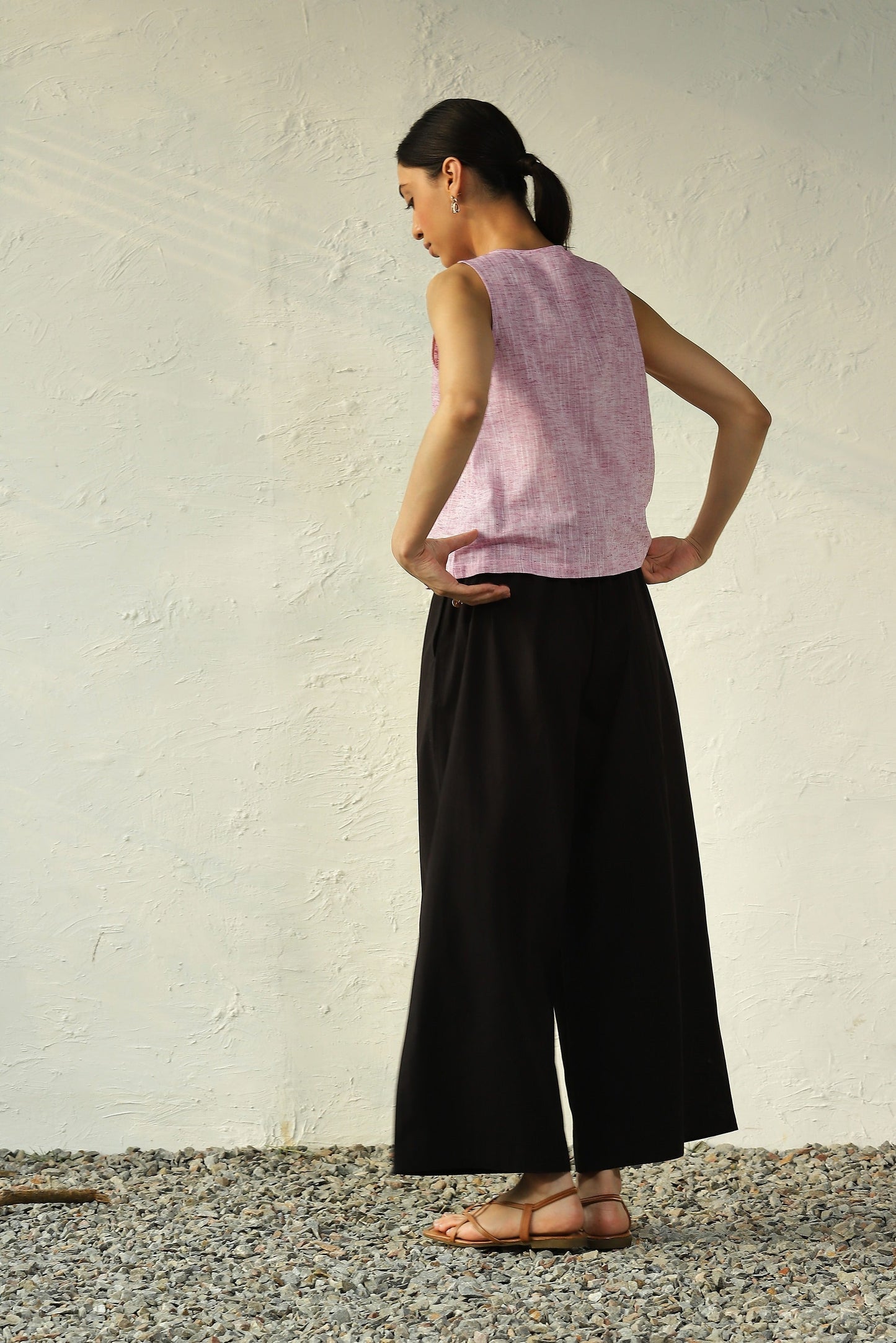 Pink Crop Top With Black Flared Pant Set by Canoopi with Black, Canoopi, Casual Wear, Complete Sets, Khadi, Natural, Pink, Poplin, Regular Fit, Solids, Vacation Co-ords, Womenswear at Kamakhyaa for sustainable fashion