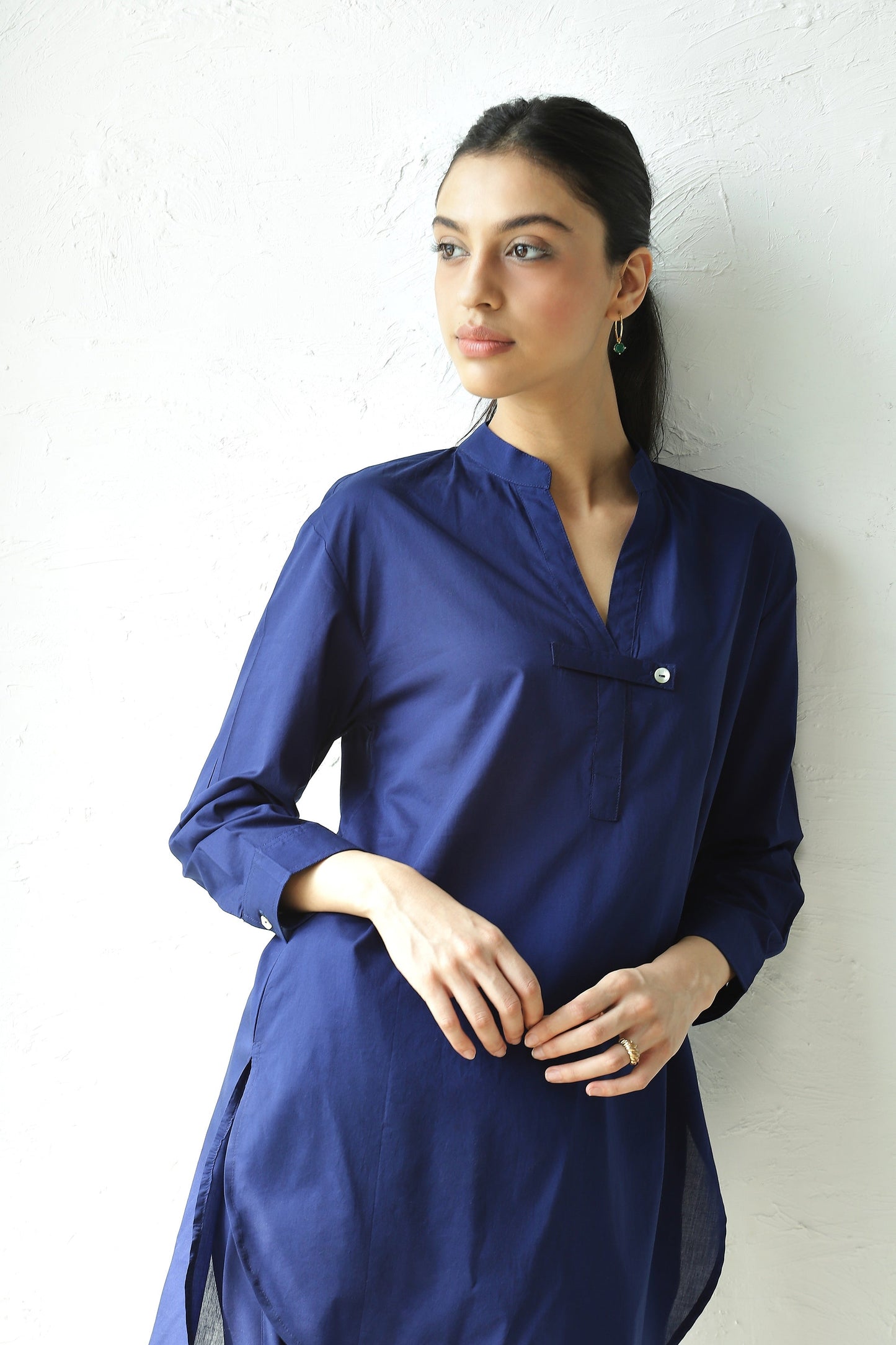 Blue Cotton Co-ord Set With Band Collar by Canoopi with Blue, Canoopi, Casual Wear, Complete Sets, Cotton, Loungewear Co-Ords, Natural, Regular Fit, Solids, Womenswear at Kamakhyaa for sustainable fashion