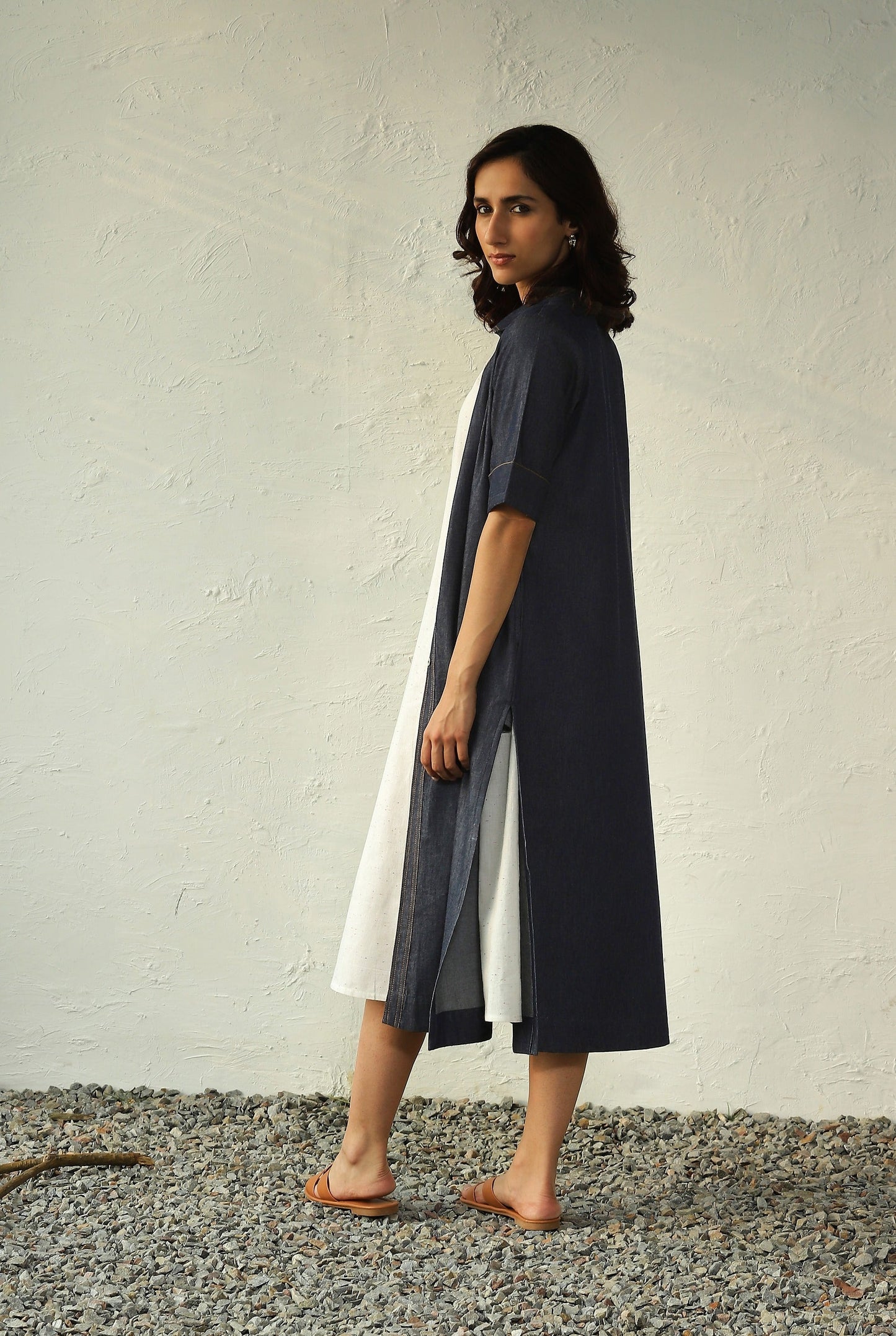 Blue Denim Long Shirt Dress by Canoopi with Blue, Canoopi, Casual Wear, Cotton, Denim, Dresses, Midi Dresses, Natural, Regular Fit, Solids, White, Womenswear at Kamakhyaa for sustainable fashion