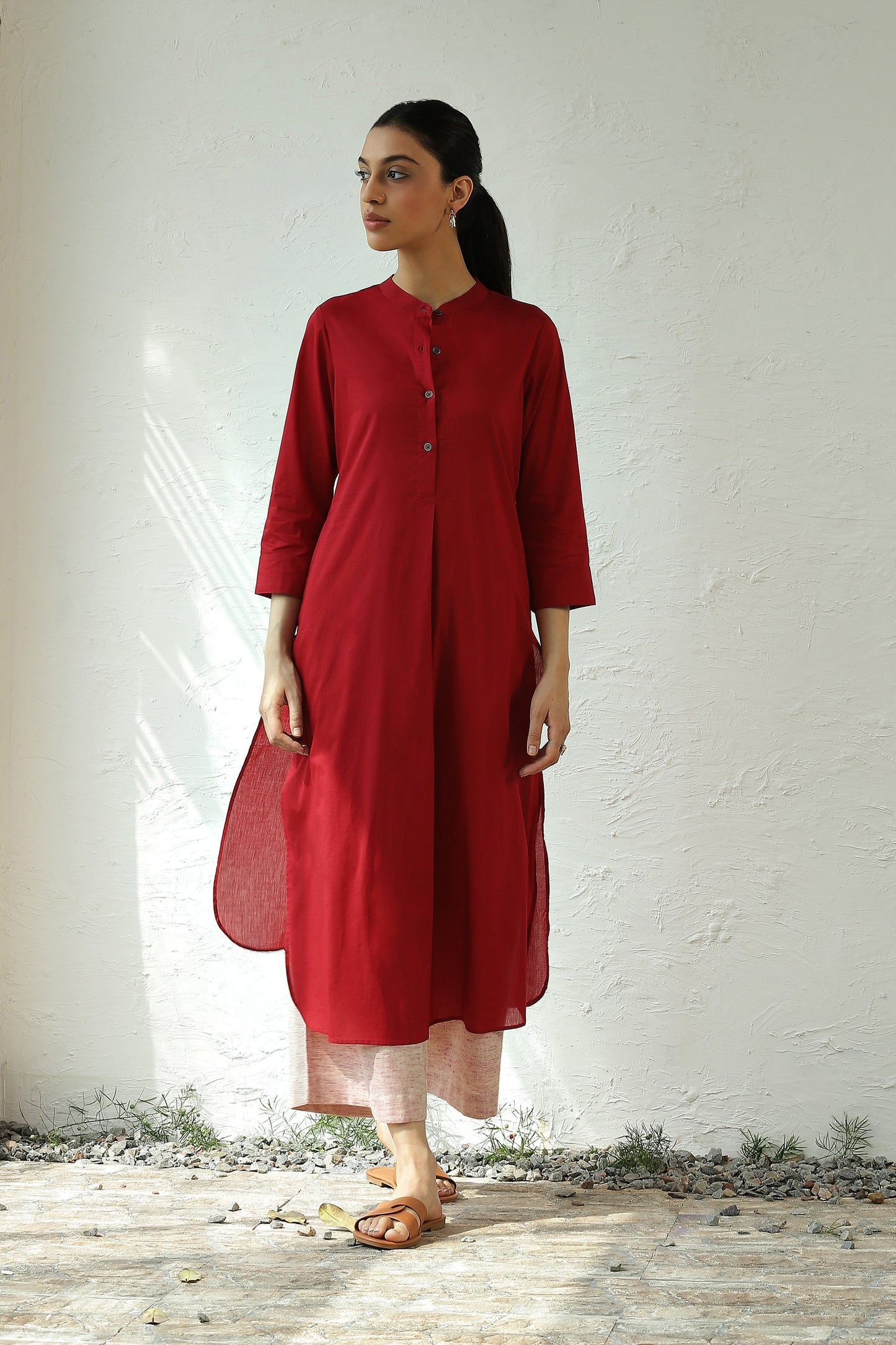 Red Cotton Kurta Salwar Set by Canoopi with Canoopi, Casual Wear, Cotton, Indian Wear, Khadi, Kurta Pant Sets, Natural, Red, Regular Fit, Solids, White, Womenswear at Kamakhyaa for sustainable fashion