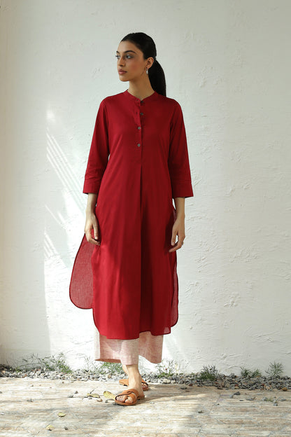 Red Cotton Kurta Salwar Set by Canoopi with Canoopi, Casual Wear, Cotton, Indian Wear, Khadi, Kurta Pant Sets, Natural, Red, Regular Fit, Solids, White, Womenswear at Kamakhyaa for sustainable fashion