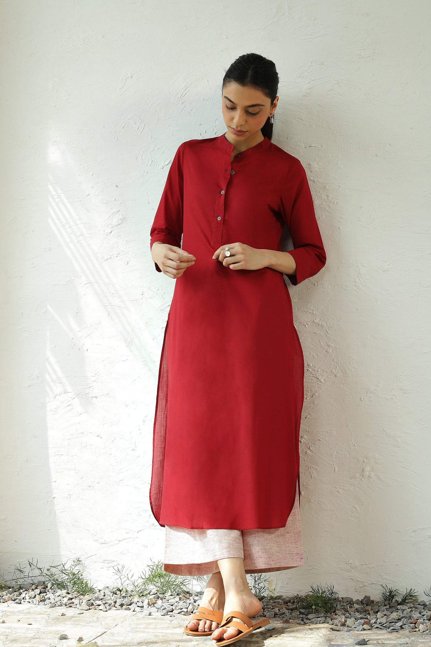 Red Cotton Kurta Salwar Set by Canoopi with Canoopi, Casual Wear, Cotton, Indian Wear, Khadi, Kurta Pant Sets, Natural, Red, Regular Fit, Solids, White, Womenswear at Kamakhyaa for sustainable fashion