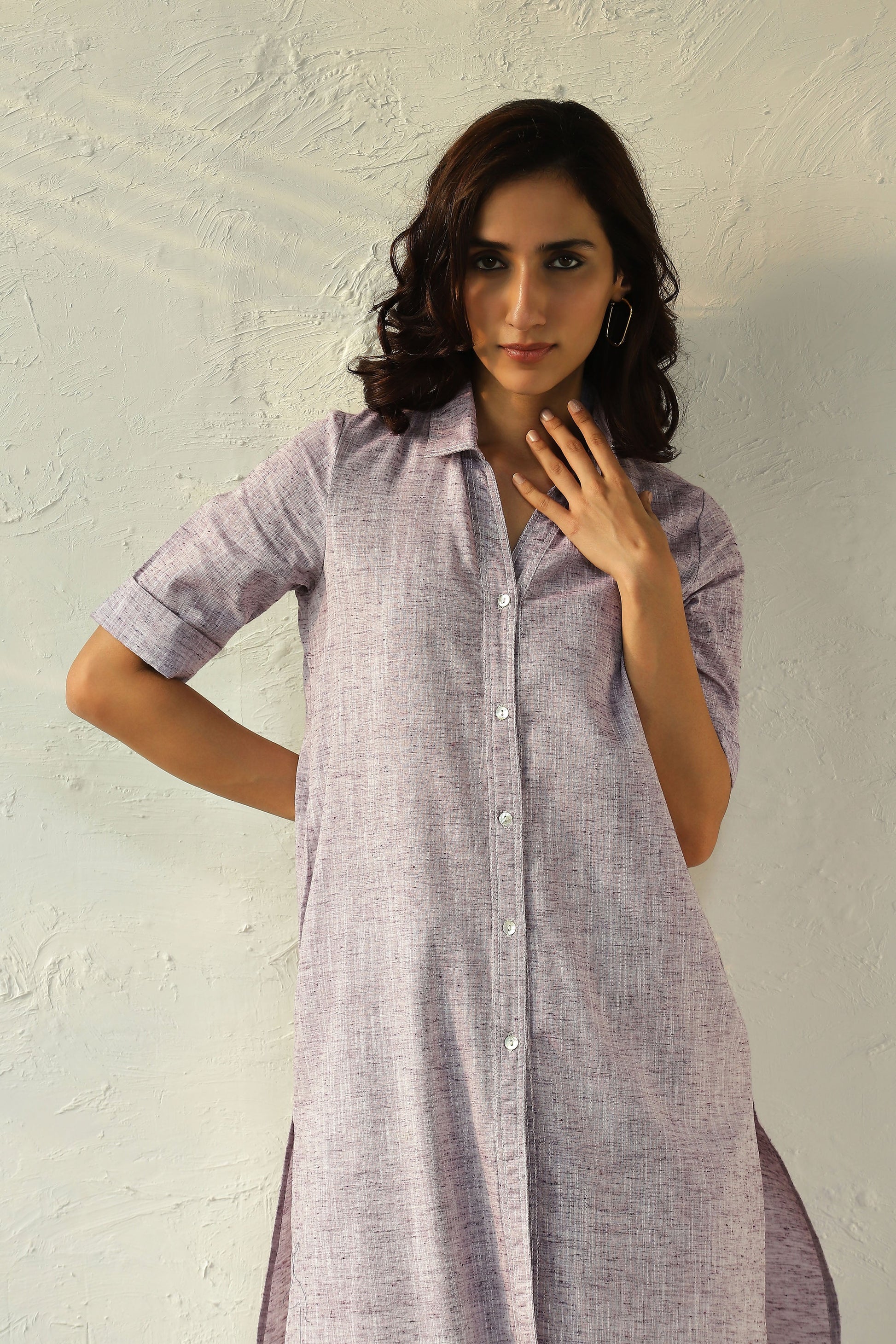 Purple Cotton Shirt Tunic Pant set by Canoopi with Canoopi, Casual Wear, Indian Wear, Khadi, Kurta Pant Sets, Natural, Purple, Regular Fit, Solids, Womenswear at Kamakhyaa for sustainable fashion