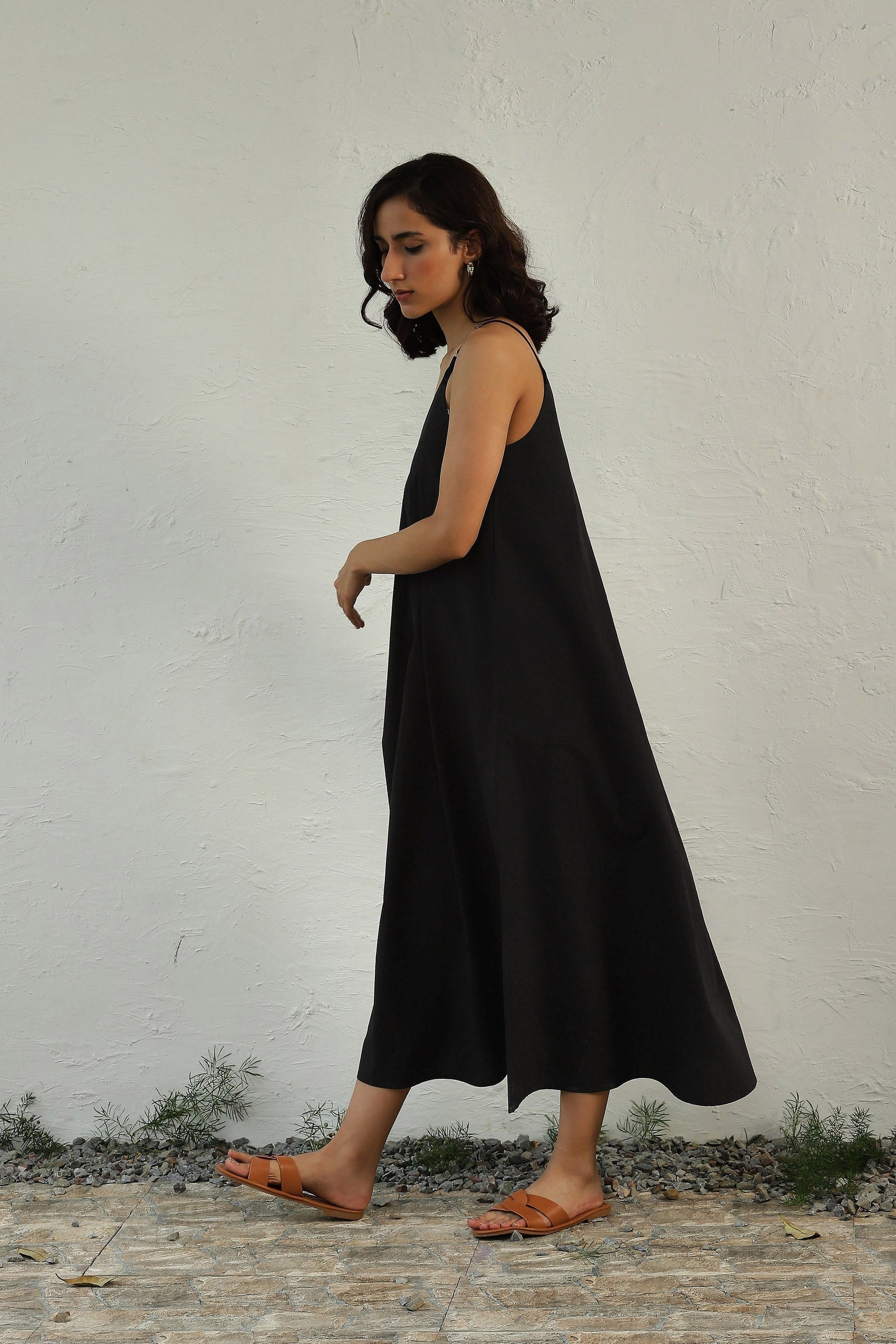 Black Sleeveless Cotton Maxi Dress by Canoopi with Black, Canoopi, Casual Wear, Dresses, Natural, Poplin, Regular Fit, Sleeveless Dresses, Solids, Womenswear at Kamakhyaa for sustainable fashion
