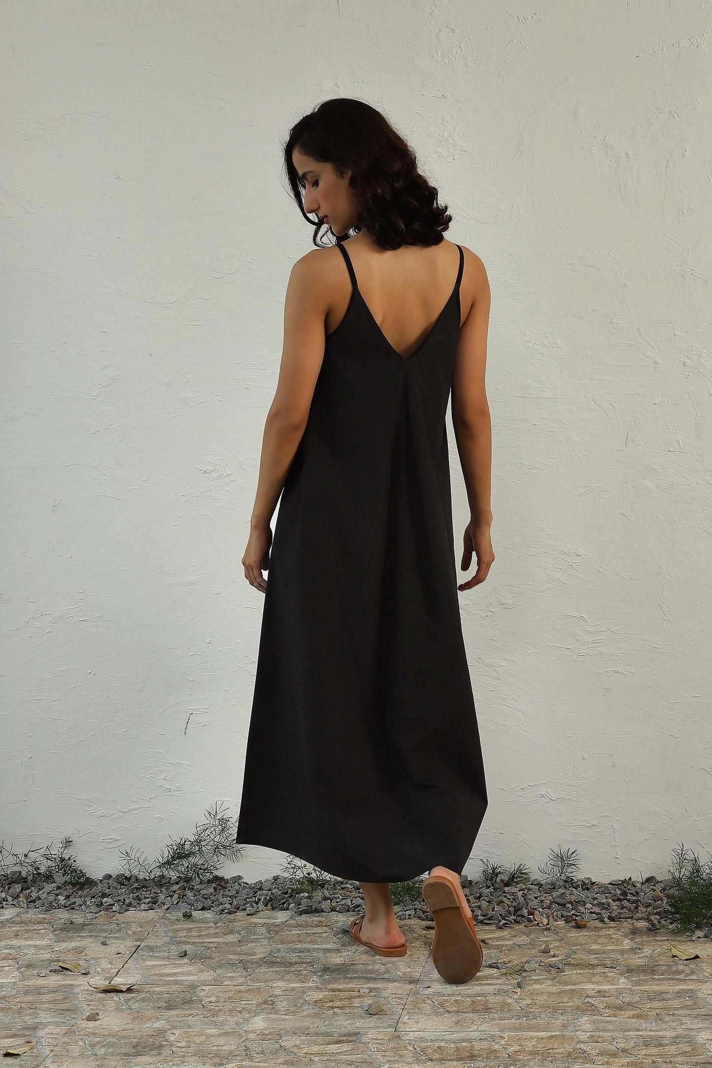 Black Sleeveless Cotton Maxi Dress by Canoopi with Black, Canoopi, Casual Wear, Dresses, Natural, Poplin, Regular Fit, Sleeveless Dresses, Solids, Womenswear at Kamakhyaa for sustainable fashion
