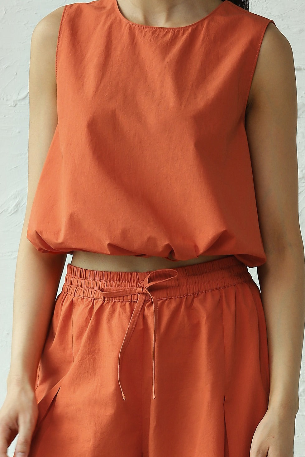 Orange Sleeveless Cotton Co-Ord Set by Canoopi with Canoopi, Casual Wear, Complete Sets, Natural, Orange, Poplin, Regular Fit, Solids, Vacation Co-ords, Womenswear at Kamakhyaa for sustainable fashion