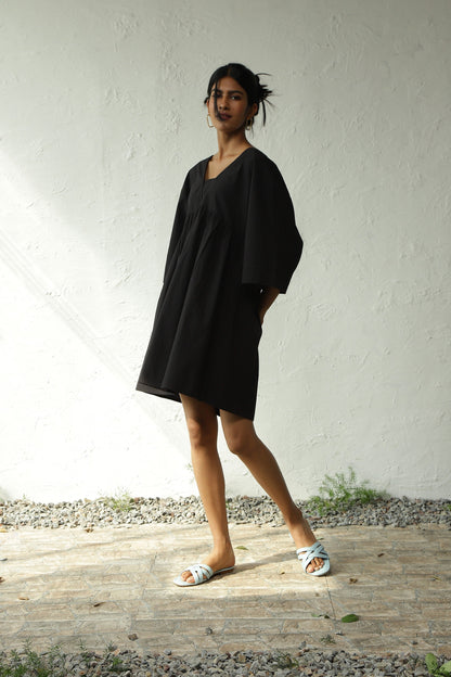 Black Cotton Poplin Oversized Dress by Canoopi with Black, Canoopi, Casual Wear, Dresses, Mini Dresses, Natural, Poplin, Regular Fit, Solids, Womenswear at Kamakhyaa for sustainable fashion