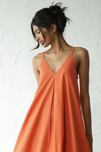 Orange Sleeveless Cotton Maxi Dress by Canoopi with Canoopi, Casual Wear, Dresses, Natural, Orange, Poplin, Regular Fit, Sleeveless Dresses, Solids, Womenswear at Kamakhyaa for sustainable fashion