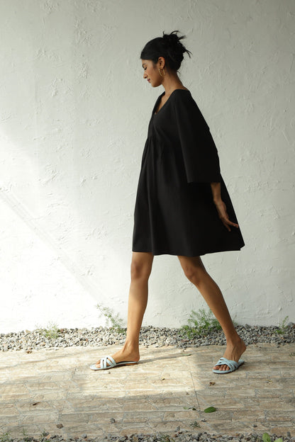 Black Cotton Poplin Oversized Dress by Canoopi with Black, Canoopi, Casual Wear, Dresses, Mini Dresses, Natural, Poplin, Regular Fit, Solids, Womenswear at Kamakhyaa for sustainable fashion