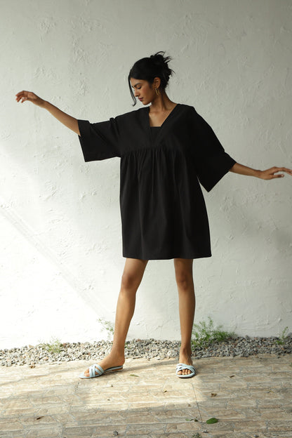 Black Cotton Poplin Oversized Dress by Canoopi with Black, Canoopi, Casual Wear, Dresses, Mini Dresses, Natural, Poplin, Regular Fit, Solids, Womenswear at Kamakhyaa for sustainable fashion