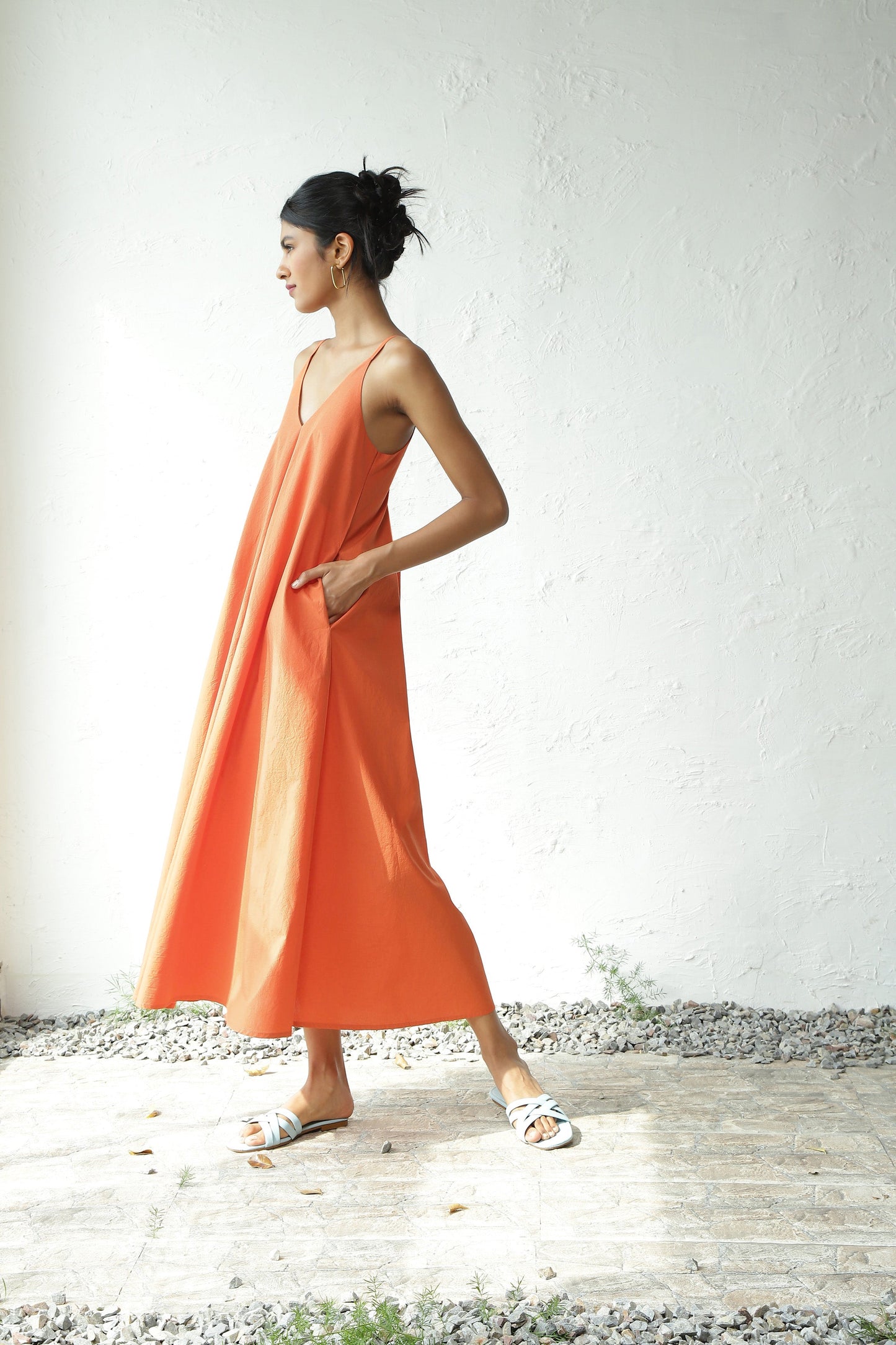 Orange Sleeveless Cotton Maxi Dress by Canoopi with Canoopi, Casual Wear, Dresses, Natural, Orange, Poplin, Regular Fit, Sleeveless Dresses, Solids, Womenswear at Kamakhyaa for sustainable fashion