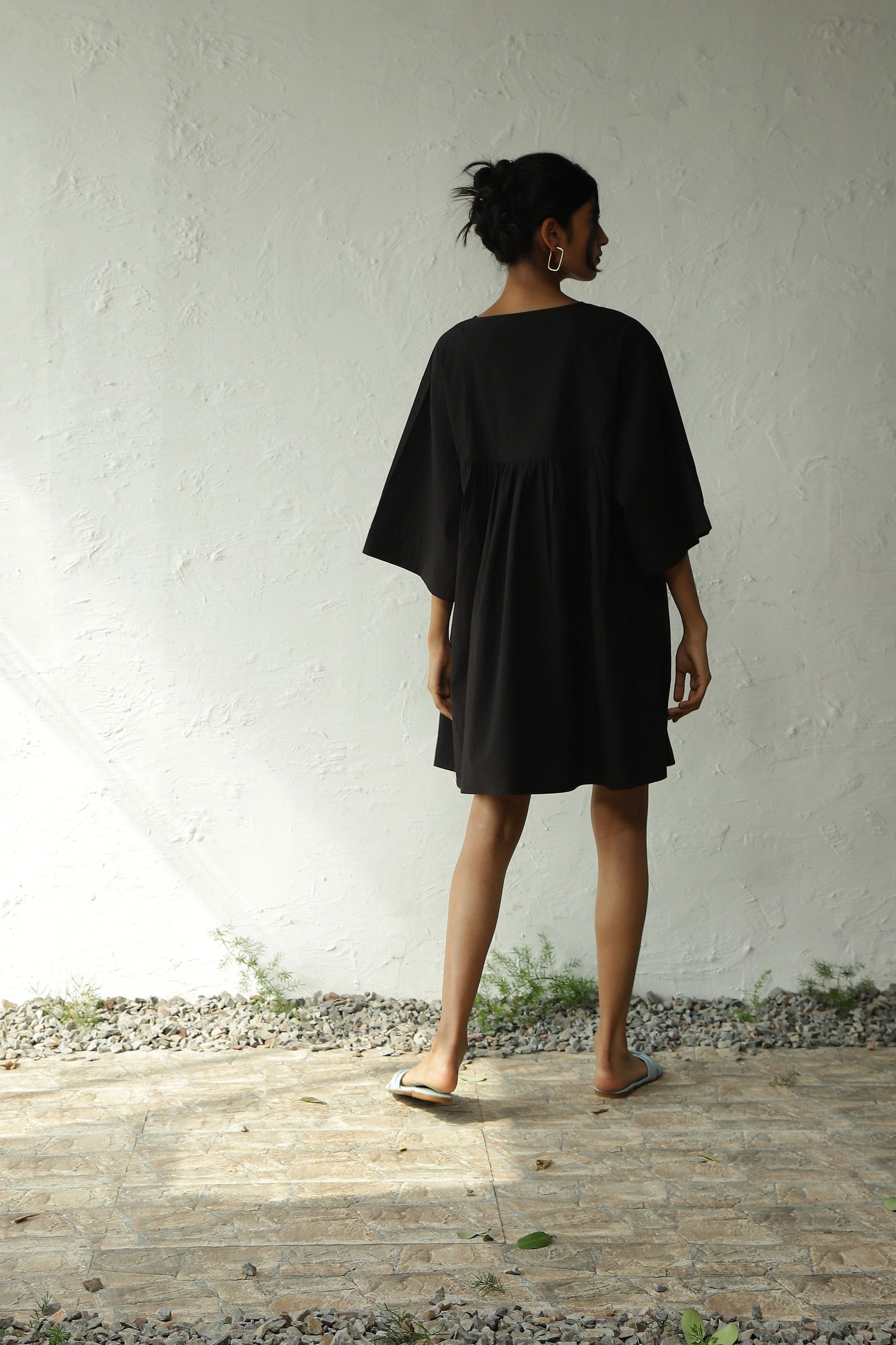 Black Cotton Poplin Oversized Dress by Canoopi with Black, Canoopi, Casual Wear, Dresses, Mini Dresses, Natural, Poplin, Regular Fit, Solids, Womenswear at Kamakhyaa for sustainable fashion