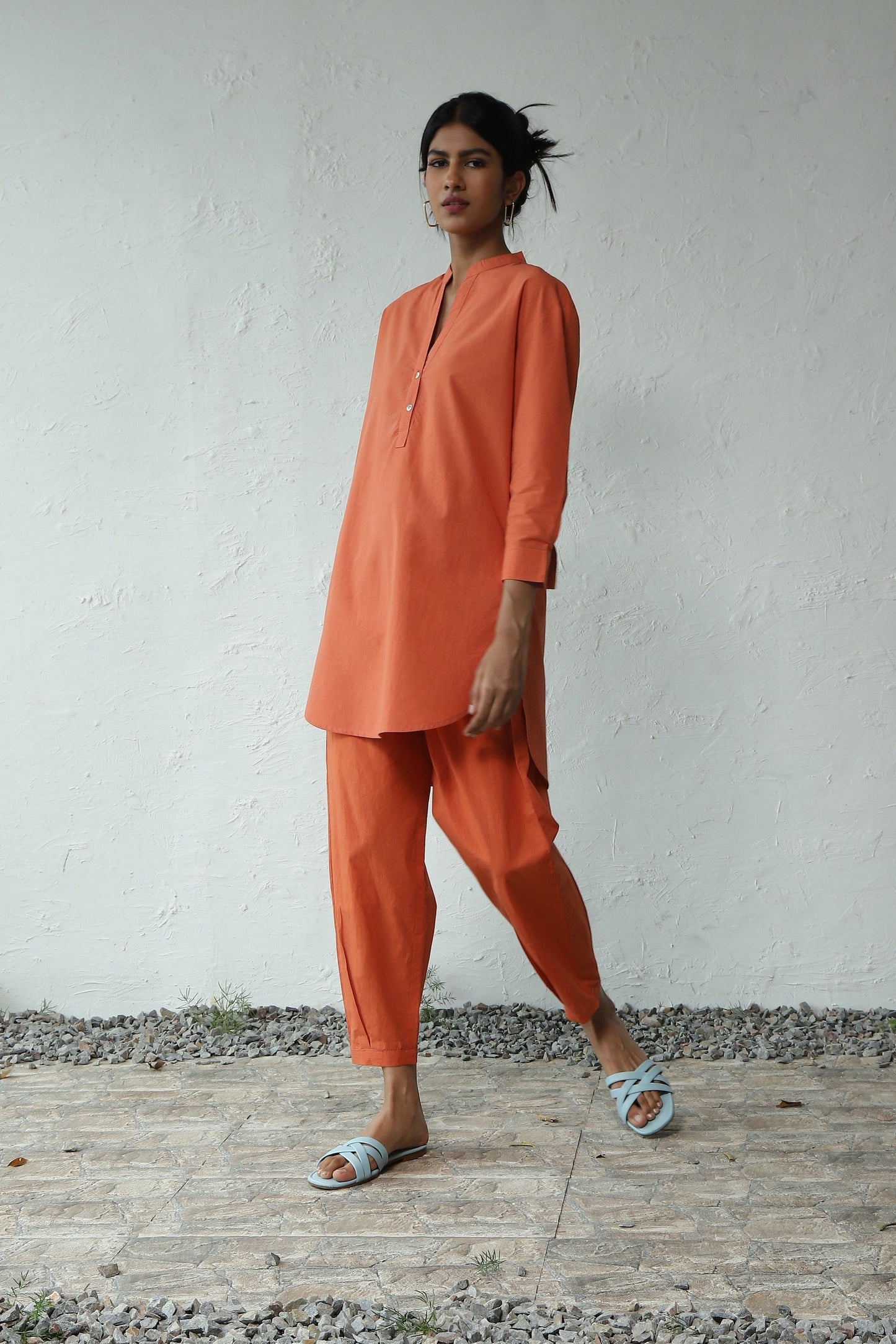 Orange Cotton Poplin Co-ord set by Canoopi with Canoopi, Casual Wear, Complete Sets, Loungewear Co-Ords, Natural, Orange, Poplin, Regular Fit, Solids, Womenswear at Kamakhyaa for sustainable fashion