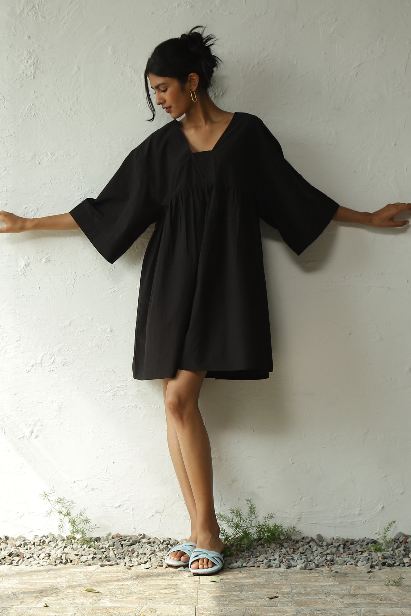 Black Cotton Poplin Oversized Dress by Canoopi with Black, Canoopi, Casual Wear, Dresses, Mini Dresses, Natural, Poplin, Regular Fit, Solids, Womenswear at Kamakhyaa for sustainable fashion